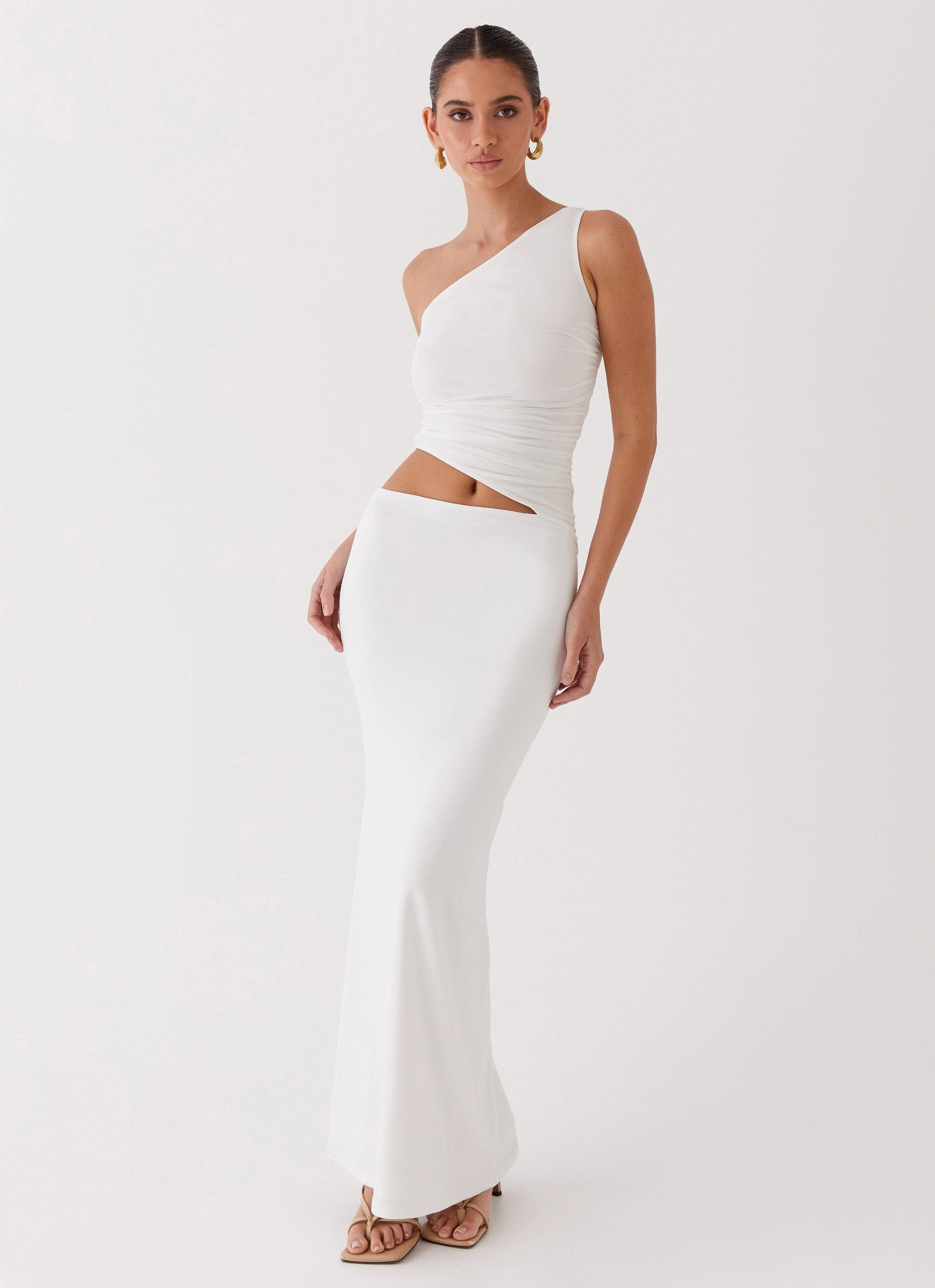 Seranella One Shoulder Maxi Dress - White