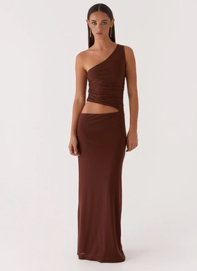 Seranella Sequin One Shoulder Maxi Dress - Chocolate Seranella Sequin One Shoulder Maxi Dress - Chocolate