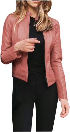 SERYU Leather Jacket for Women Zip Leather Motorcycle Jacket Plus Size Faux Leather Tops Lightweight Short Coat