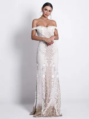 Sexy Bodycon One Shoulder Backless Sequin Maxi Dress