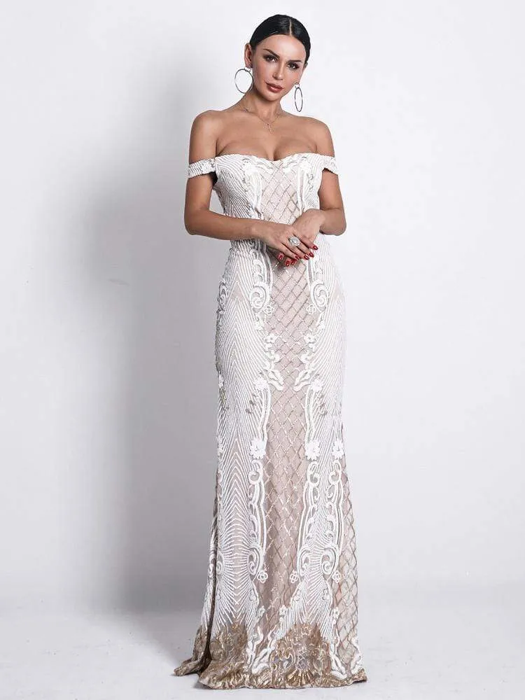 Sexy Bodycon One Shoulder Backless Sequin Maxi Dress