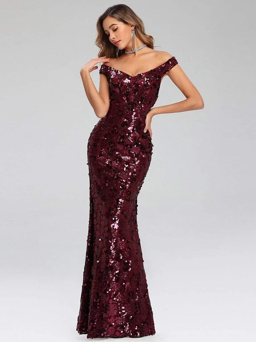 Sexy Off the Shoulder Mermaid Sequin Evening Gowns for Women