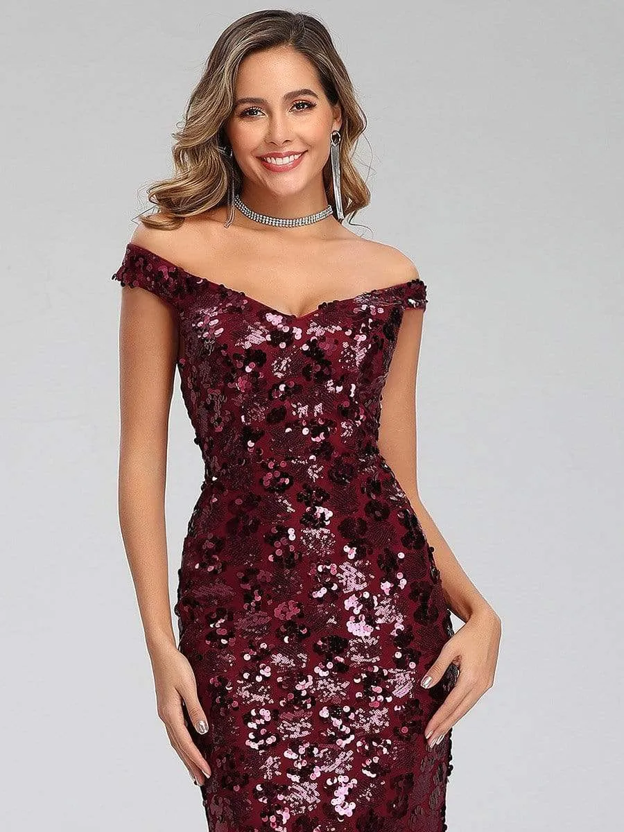 Sexy Off the Shoulder Mermaid Sequin Evening Gowns for Women