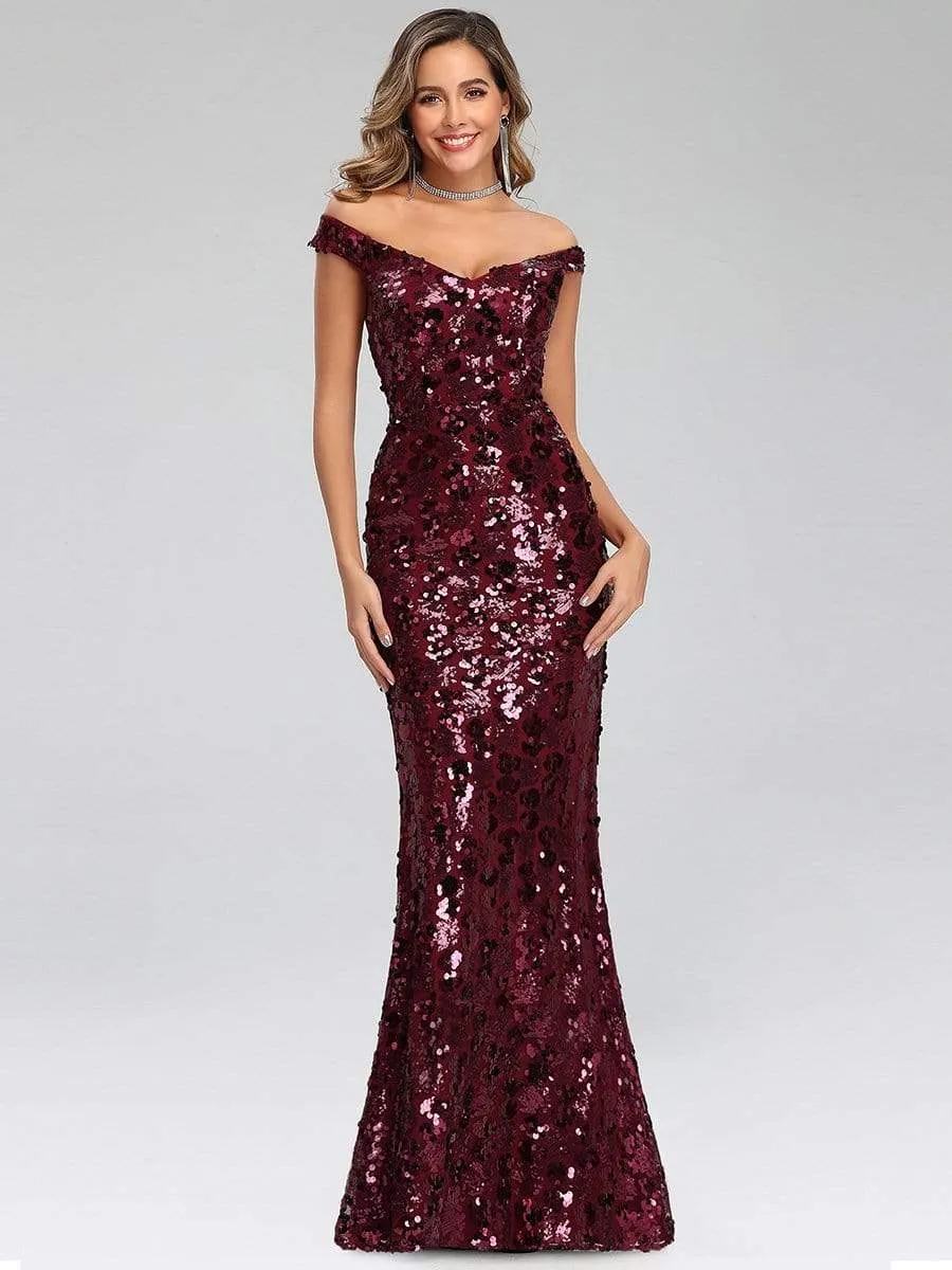 Sexy Off the Shoulder Mermaid Sequin Evening Gowns for Women
