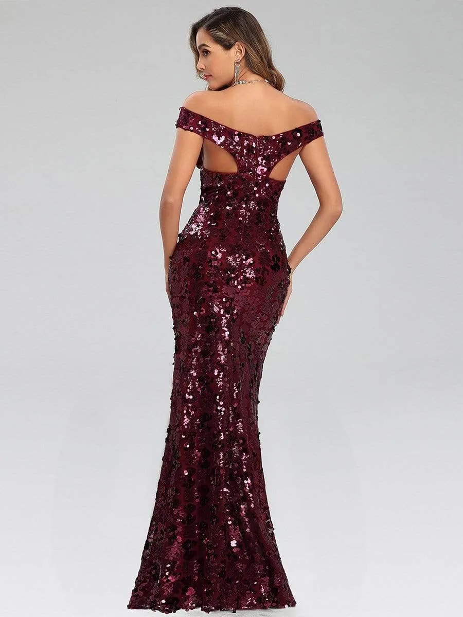 Sexy Off the Shoulder Mermaid Sequin Evening Gowns for Women