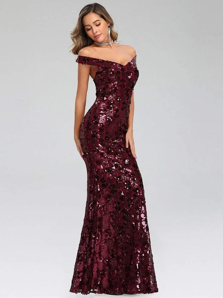 Sexy Off the Shoulder Mermaid Sequin Evening Gowns for Women