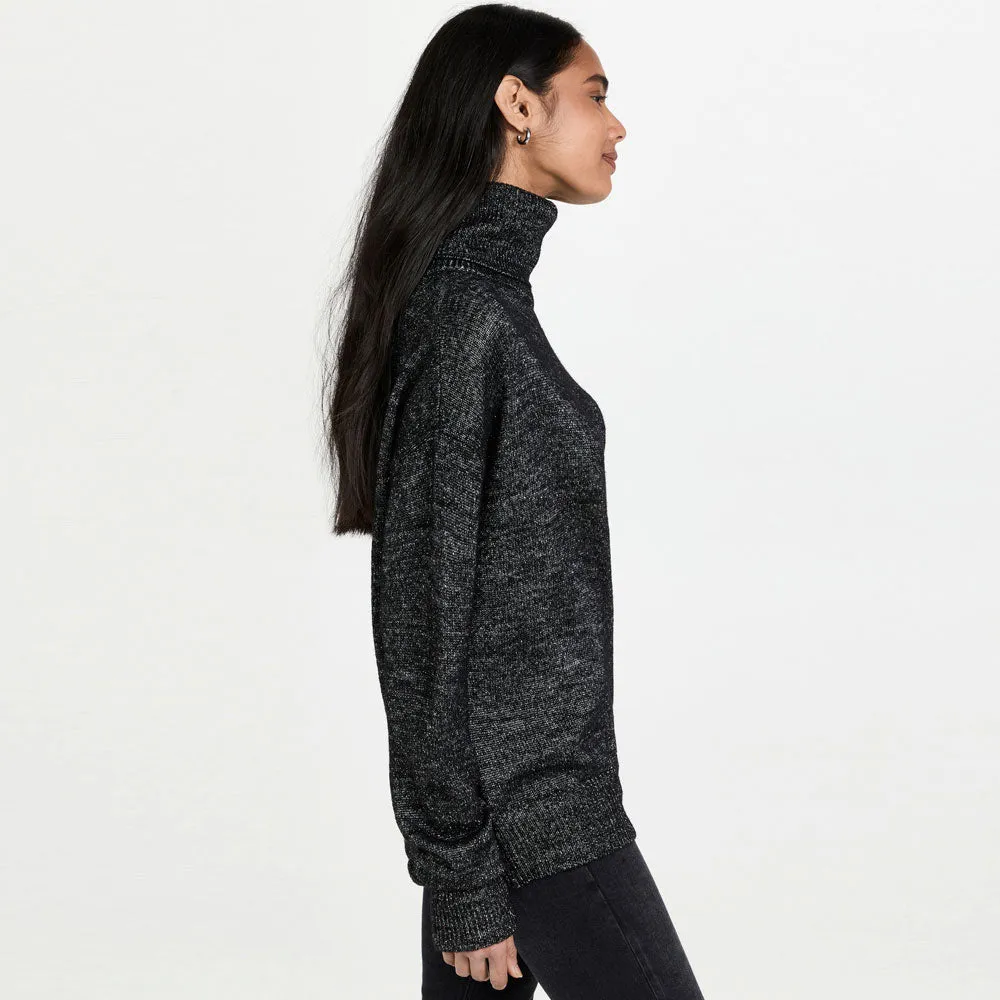Sexy Turtleneck Asymmetric Cold Shoulder Long Sleeve Knit Top