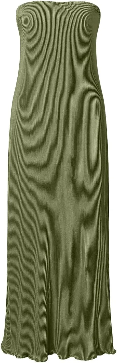 Sexy Women Strapless Tube Long Dresses Off The Shoulder Cut Out Skinny Slit Maxi Dress Party Club Beach Maxi Wrap