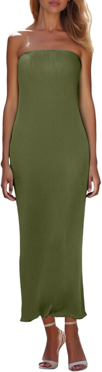 Sexy Women Strapless Tube Long Dresses Off The Shoulder Cut Out Skinny Slit Maxi Dress Party Club Beach Maxi Wrap