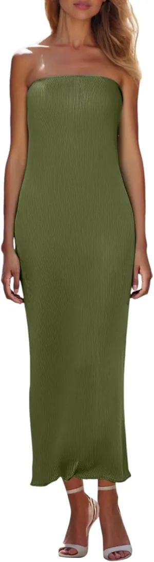 Sexy Women Strapless Tube Long Dresses Off The Shoulder Cut Out Skinny Slit Maxi Dress Party Club Beach Maxi Wrap