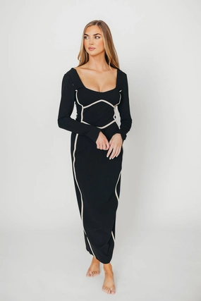 Shana Bodycon Midi Dress with Piping Trim in Black *Final-Sale* Shana Bodycon Midi Dress with Piping Trim in Black *Final-Sale*