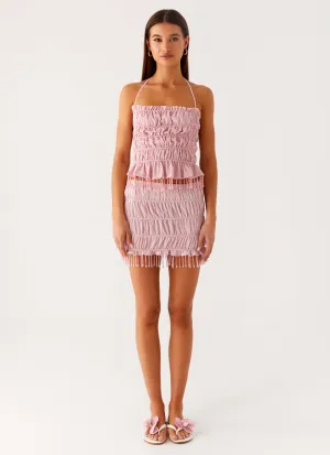 Shari Beaded Mini Skirt - Pink Shari Beaded Mini Skirt - Pink