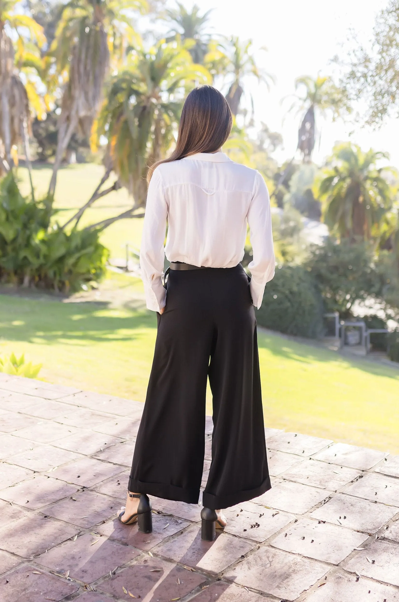 Sheena Long Sleeve Elastic Waist Cropped Satin Top White