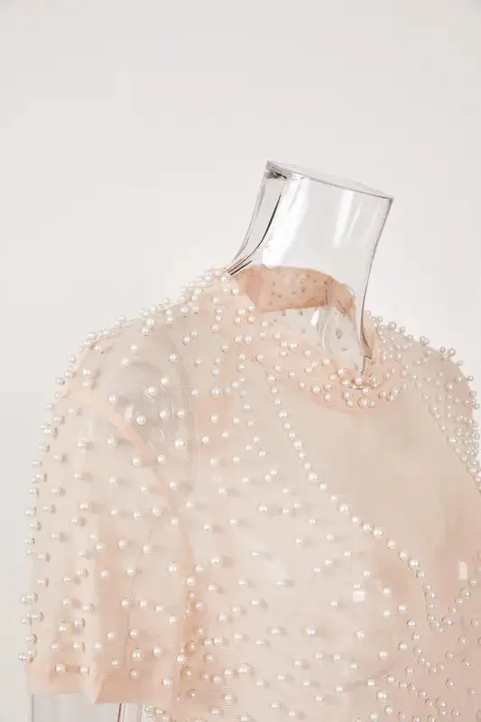 Sheer Pearls Galore Short Sleeve Jumpsuit