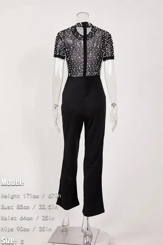 Sheer Pearls Galore Short Sleeve Jumpsuit