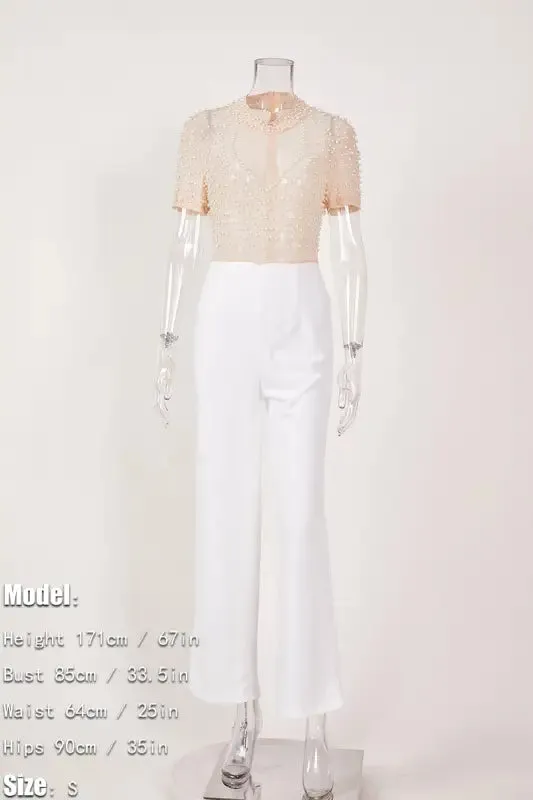 Sheer Pearls Galore Short Sleeve Jumpsuit