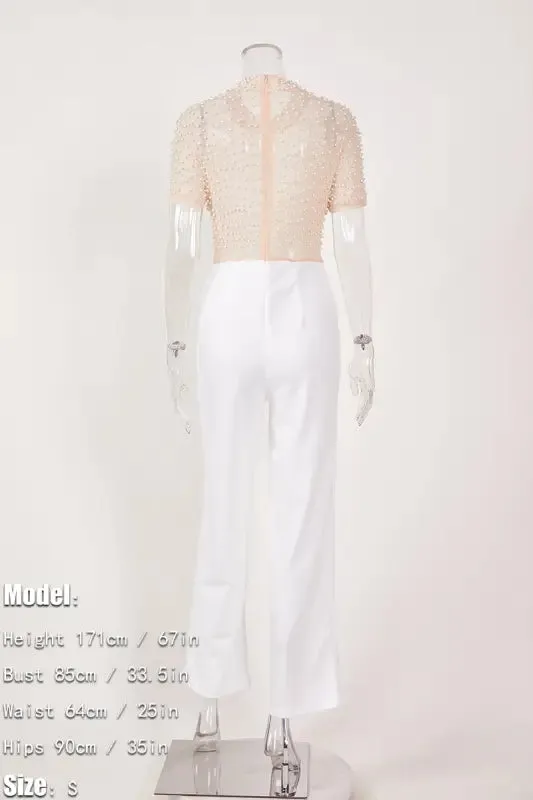 Sheer Pearls Galore Short Sleeve Jumpsuit