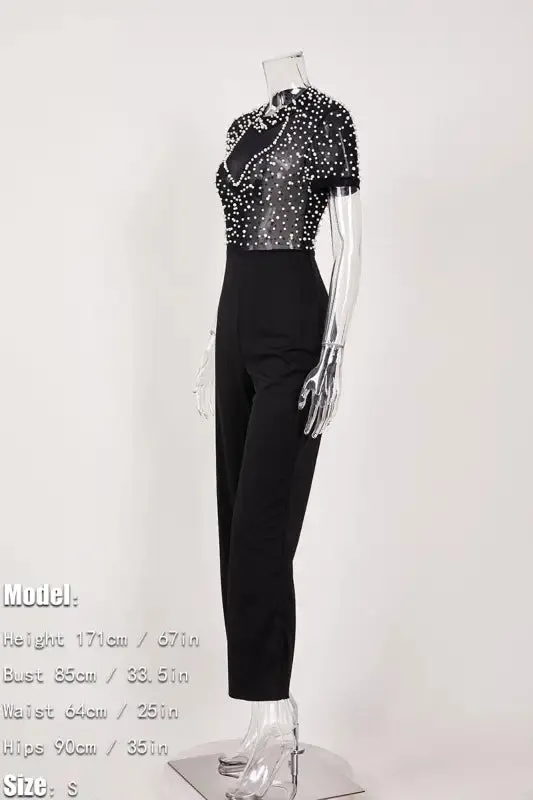 Sheer Pearls Galore Short Sleeve Jumpsuit