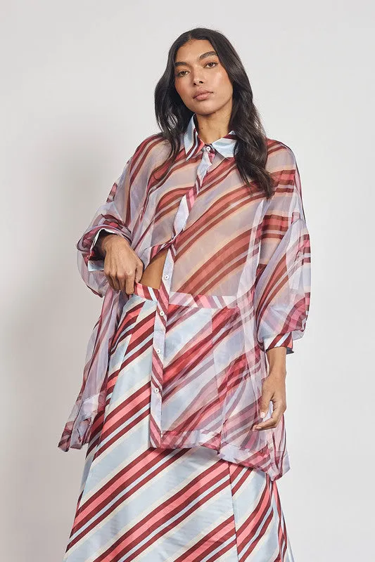 Sheer Stripe Shirt  -   Blue Grey Striped