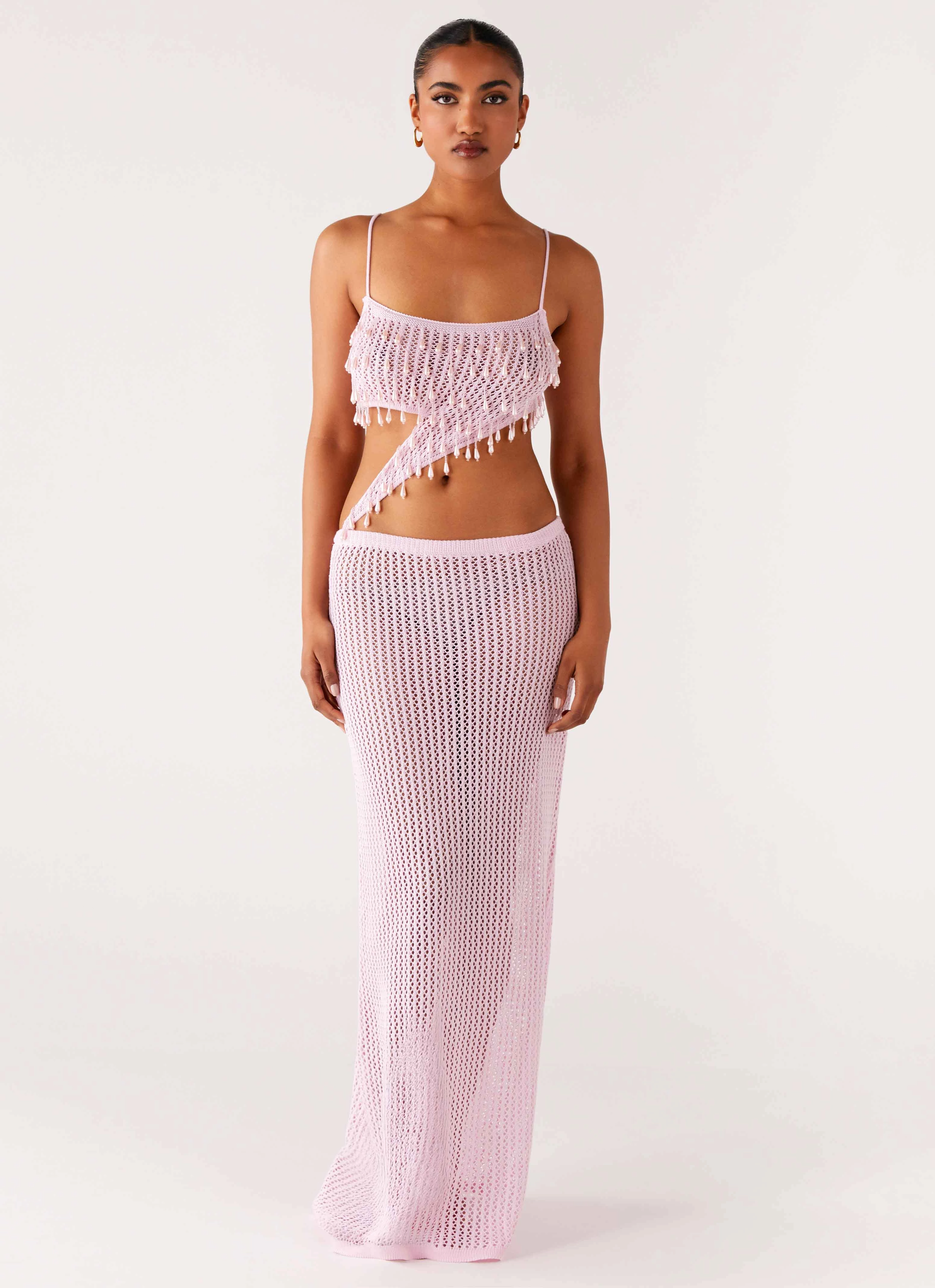Shellbound Crochet Maxi Dress - Pink