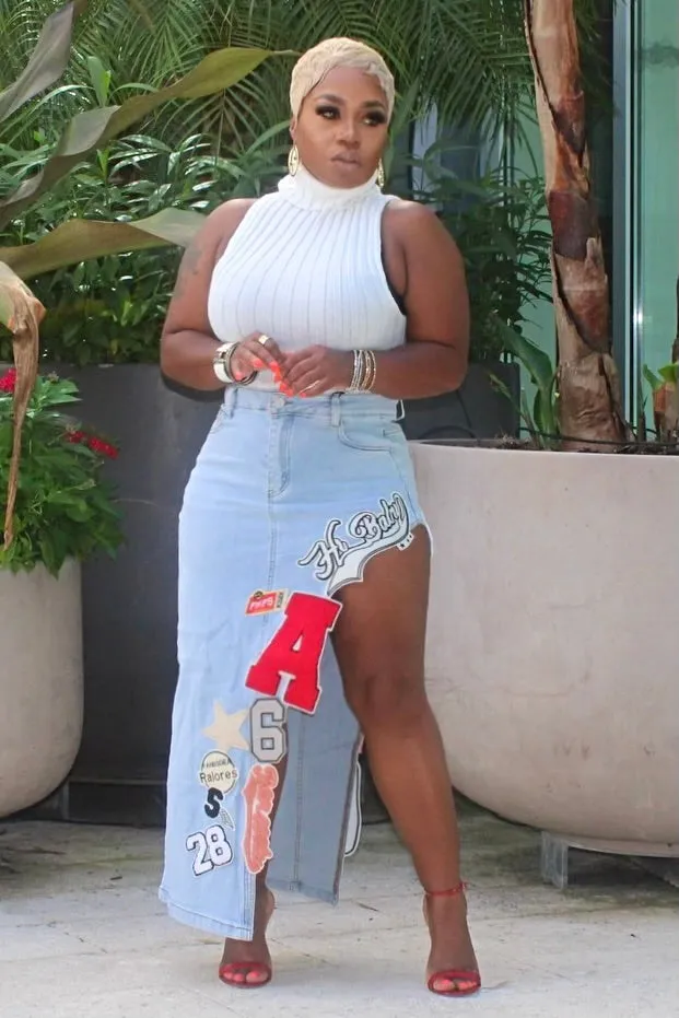 Shelly Patch It Up Denim Maxi Skirt-Light Wash