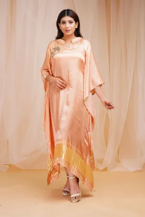 Sherbert Orange Peach Model Satin Silk Kaftaan