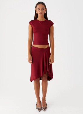 Shes A Lady Midi Skirt - Red Shes A Lady Midi Skirt - Red