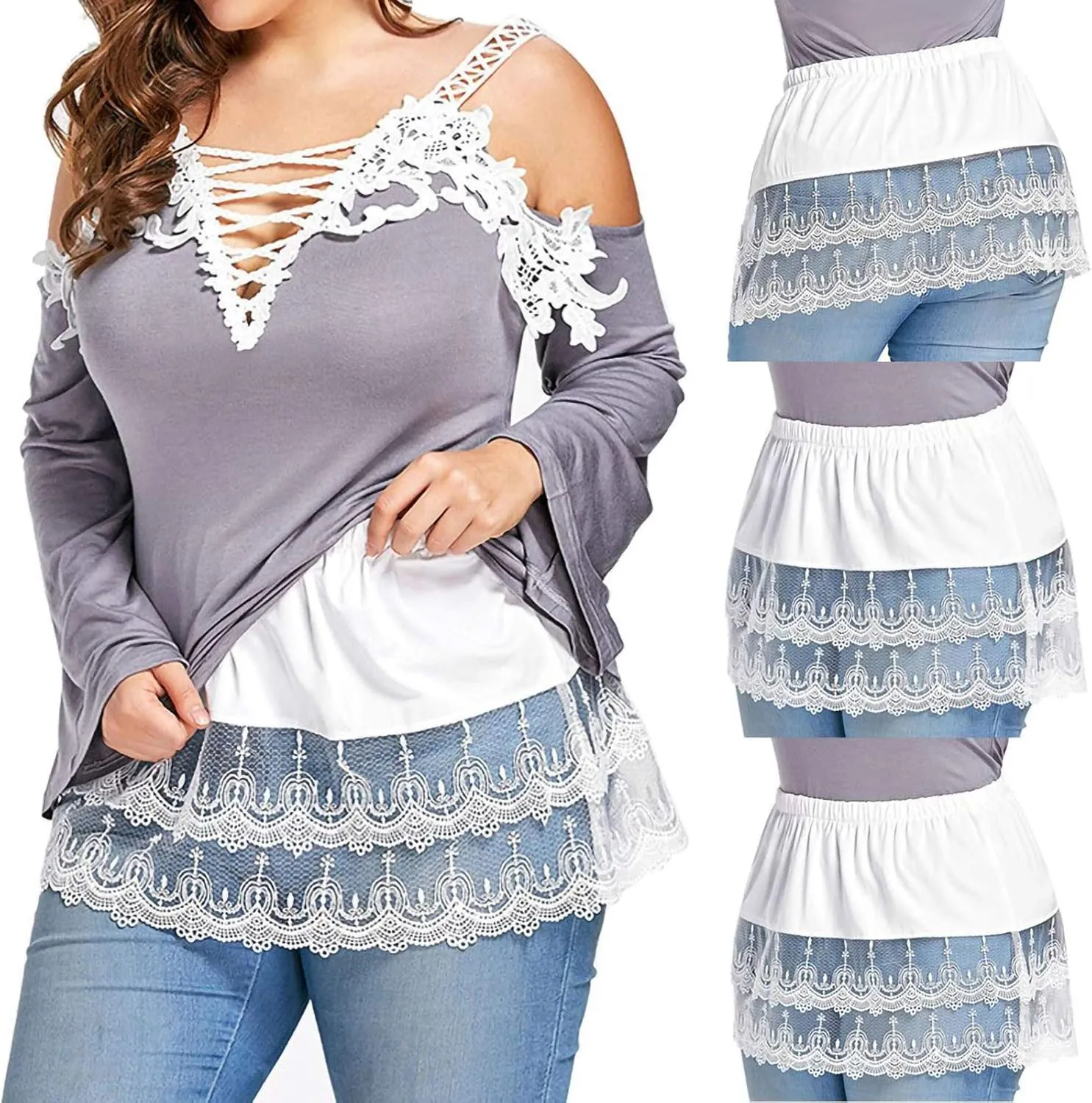 Shirt Extender for Women Plus, Detachable Layering Irregular Fake Underskirt, Adjustable Fake Top Lower Sweep Skirt