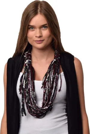 Shreds Dona Bela Lightweight Womens Scarf, Upcycled Statement Neckwear - Unique Fashion Roxie (Maroon, White)