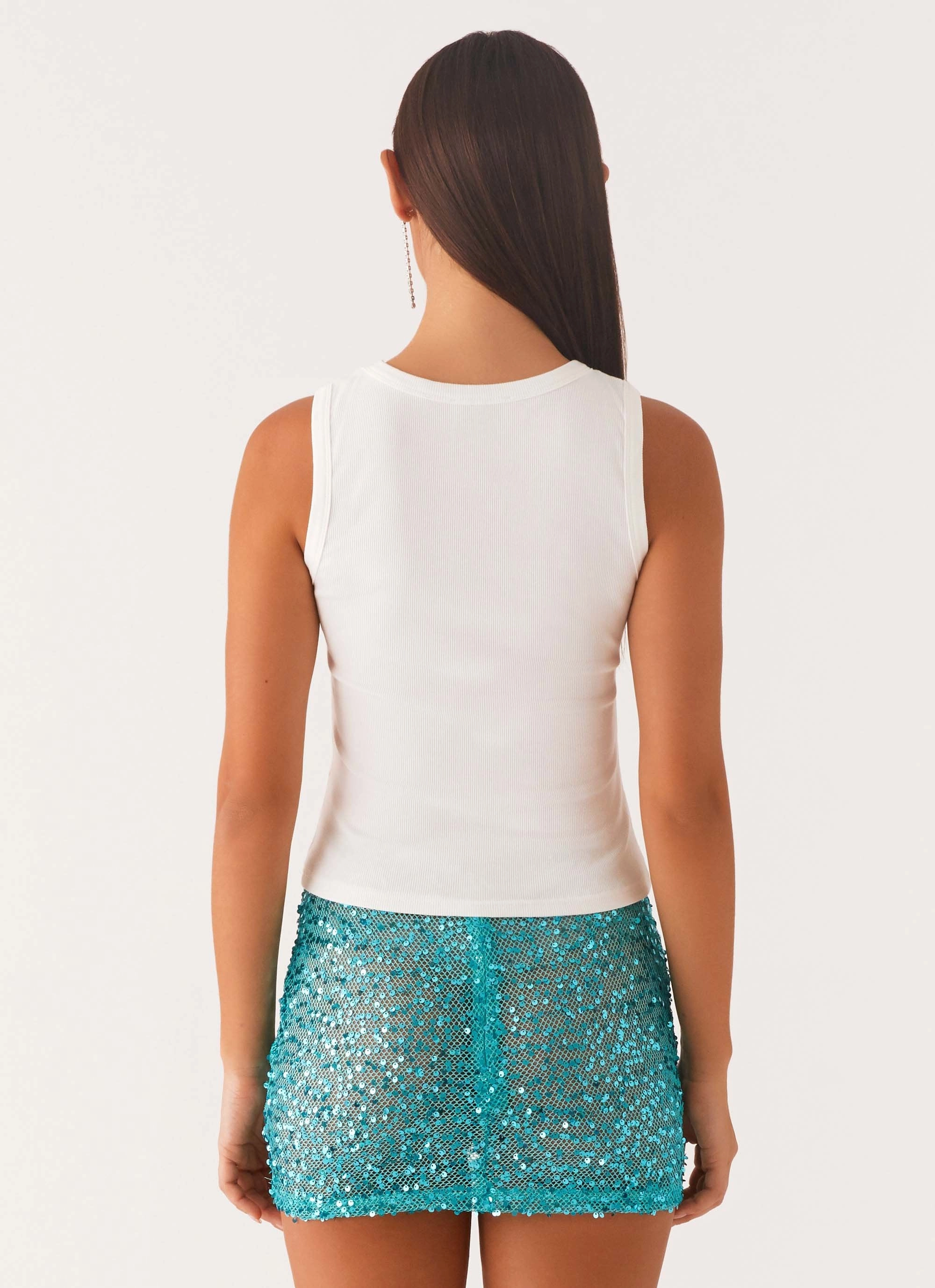 Signature Beaded Logo Tank - White