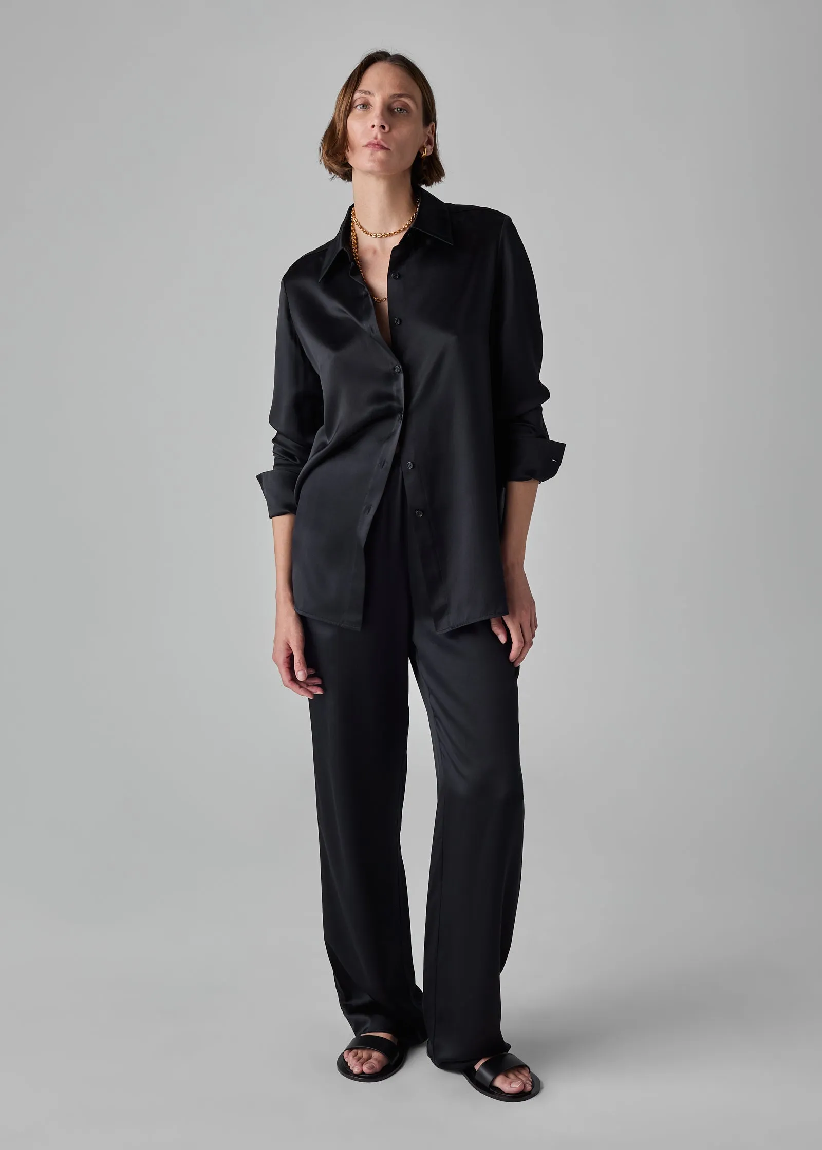 Silk Button Down Shirt - Black