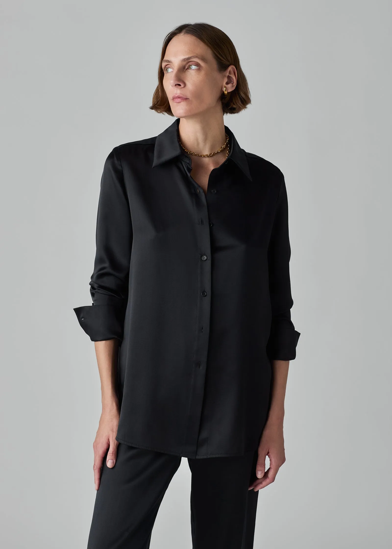 Silk Button Down Shirt - Black