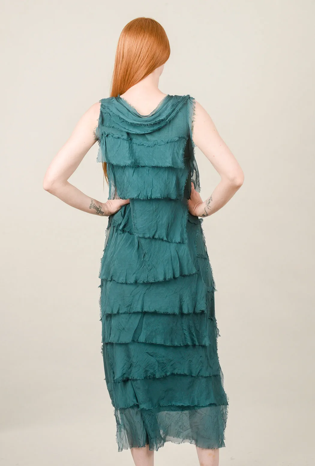 Silk Maxi Ruffle Dress, Teal