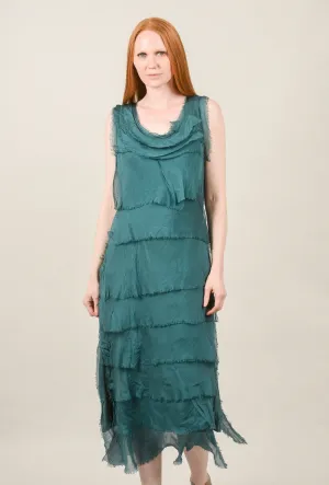 Silk Maxi Ruffle Dress, Teal