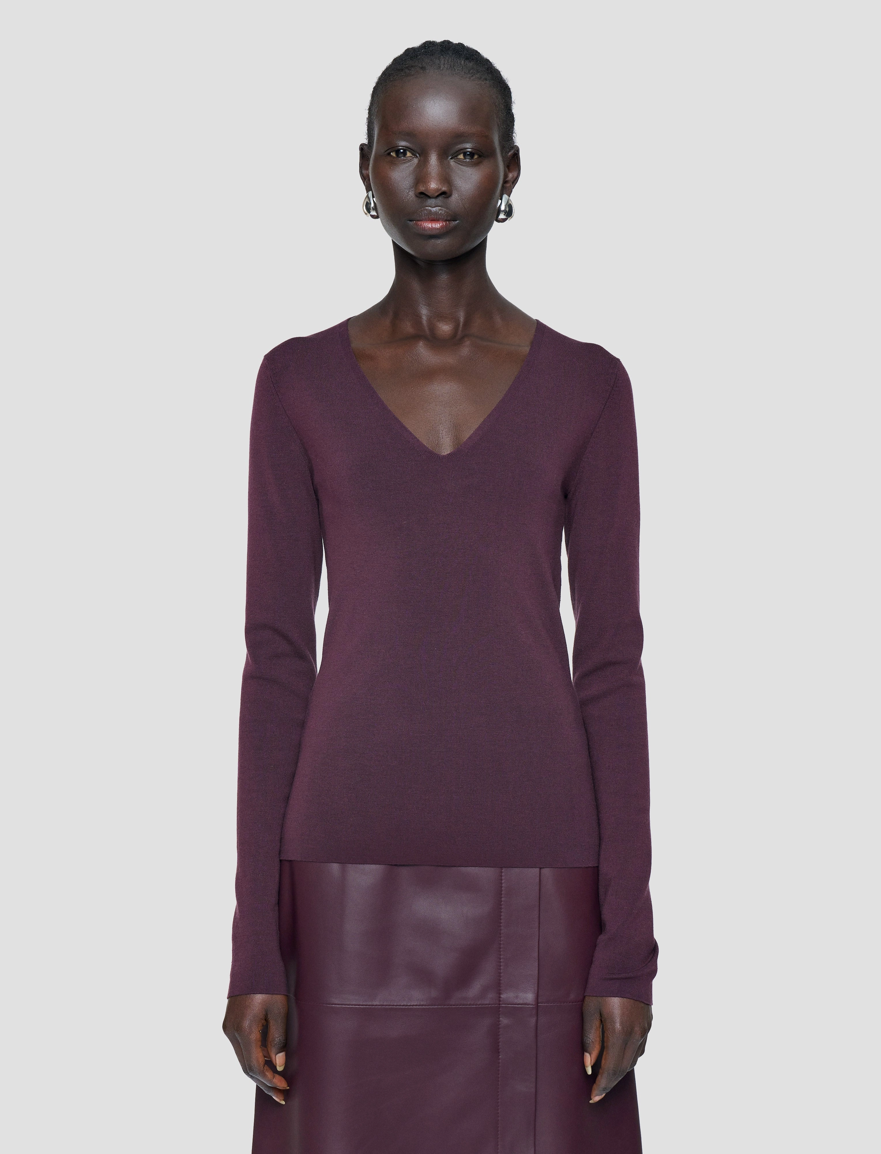 Silk Stretch V Neck Top