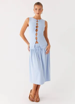 Silver Tides Midi Skirt - Blue Silver Tides Midi Skirt - Blue
