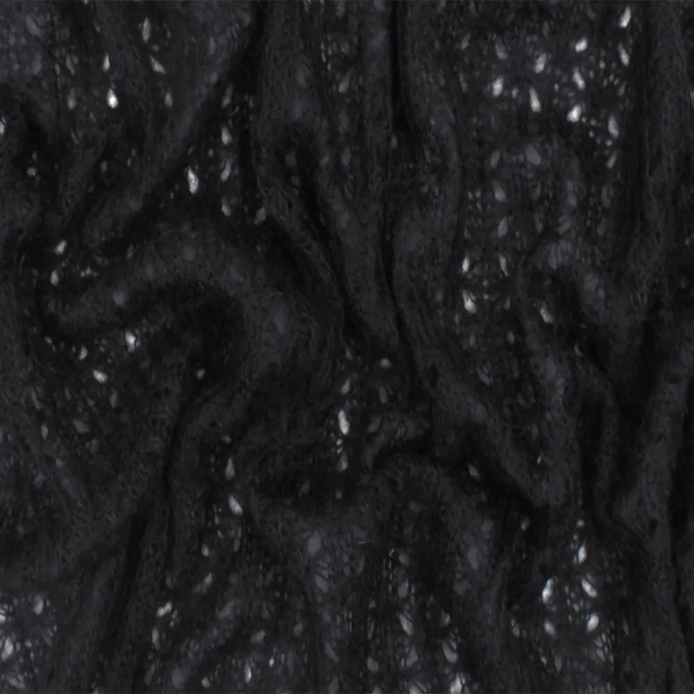 Simple Black Abstract Wool Blend Crochet Knit Fabric