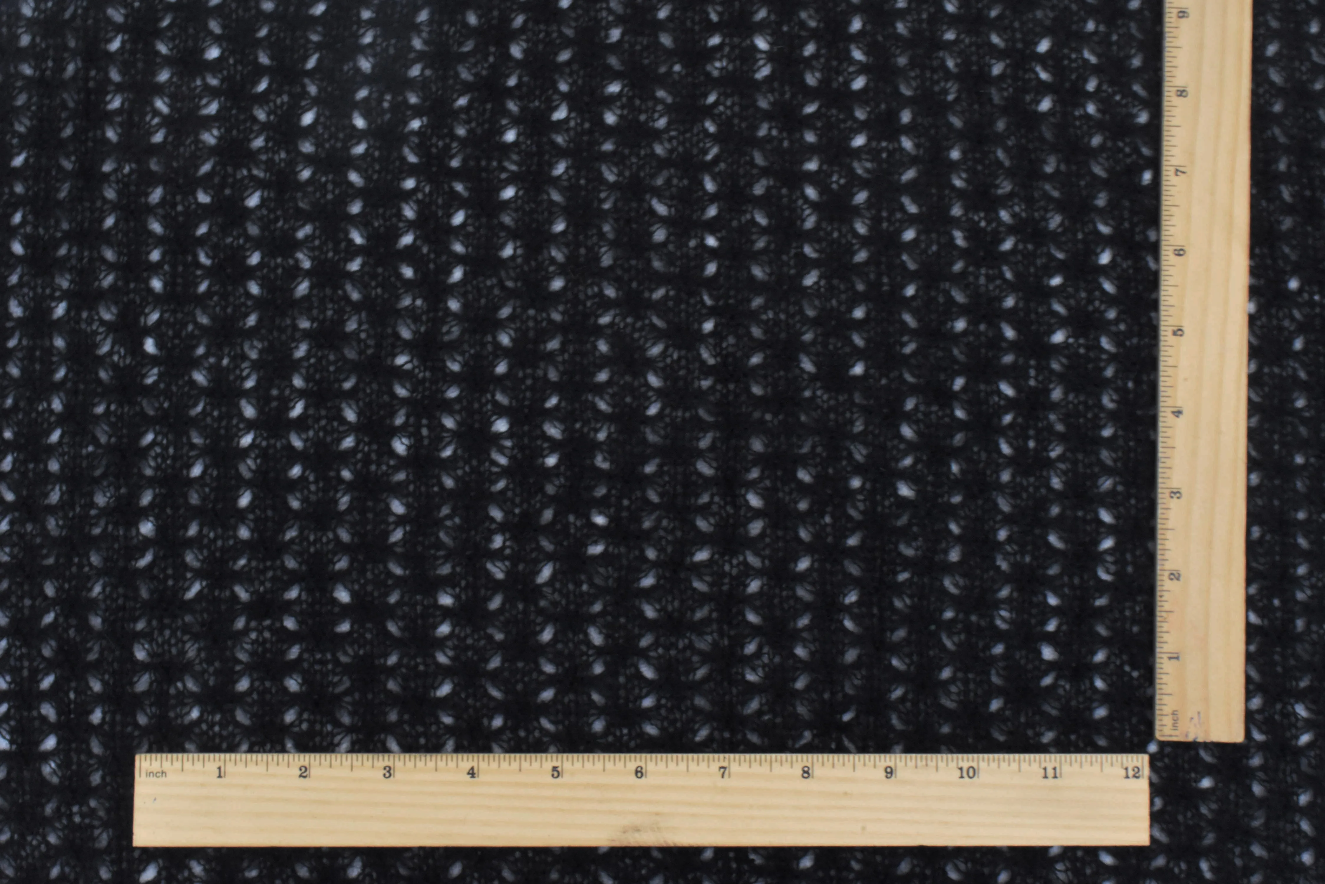 Simple Black Abstract Wool Blend Crochet Knit Fabric