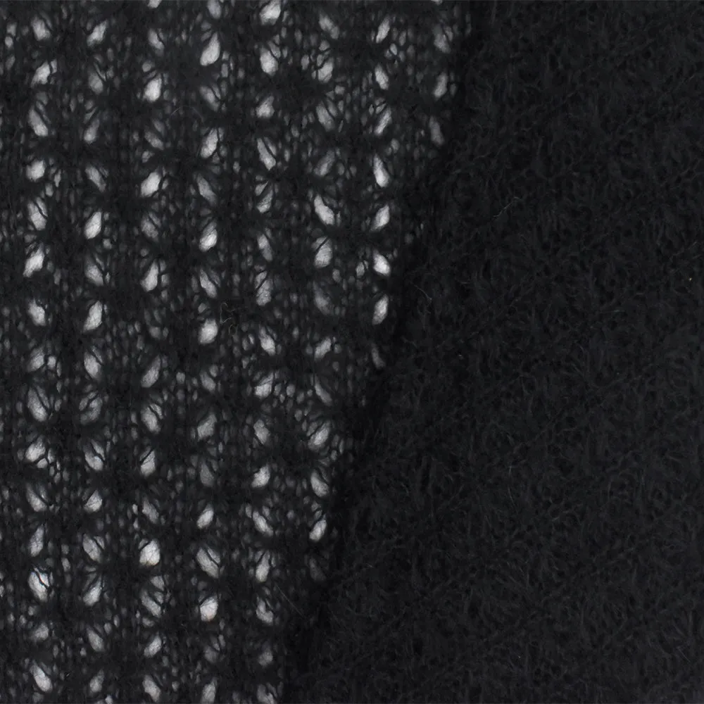 Simple Black Abstract Wool Blend Crochet Knit Fabric