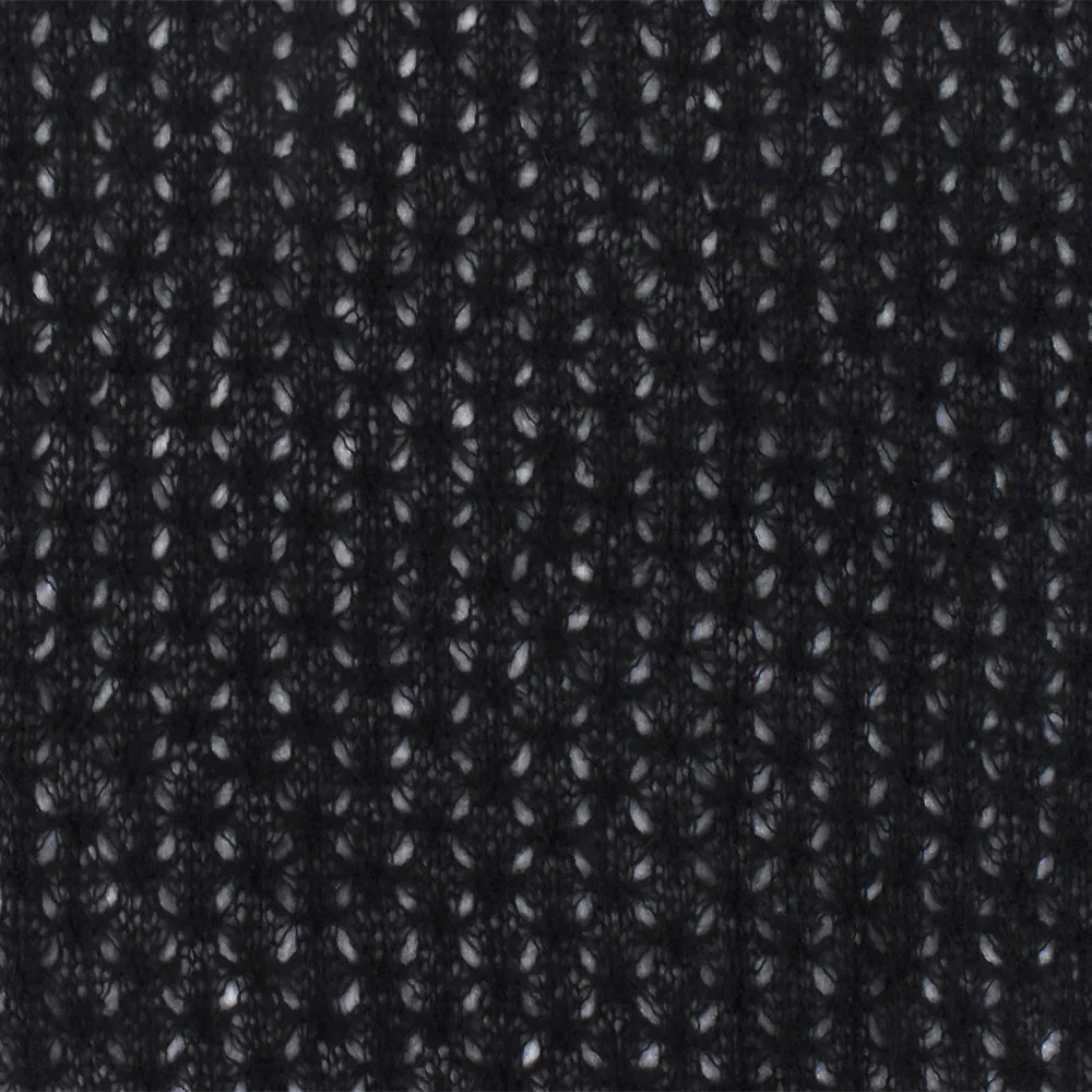 Simple Black Abstract Wool Blend Crochet Knit Fabric