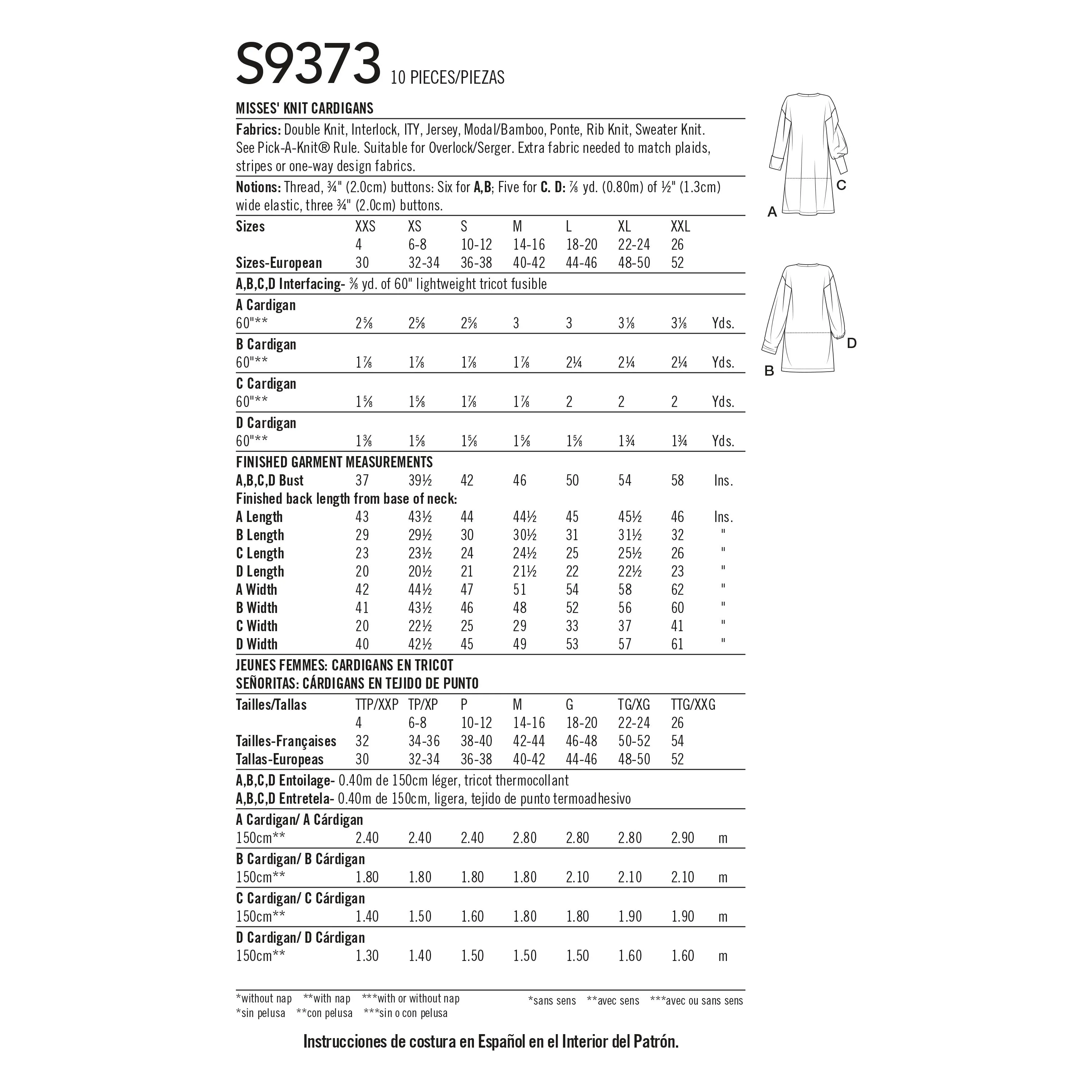 Simplicity Pattern 9373 Misses Knit Cardigans