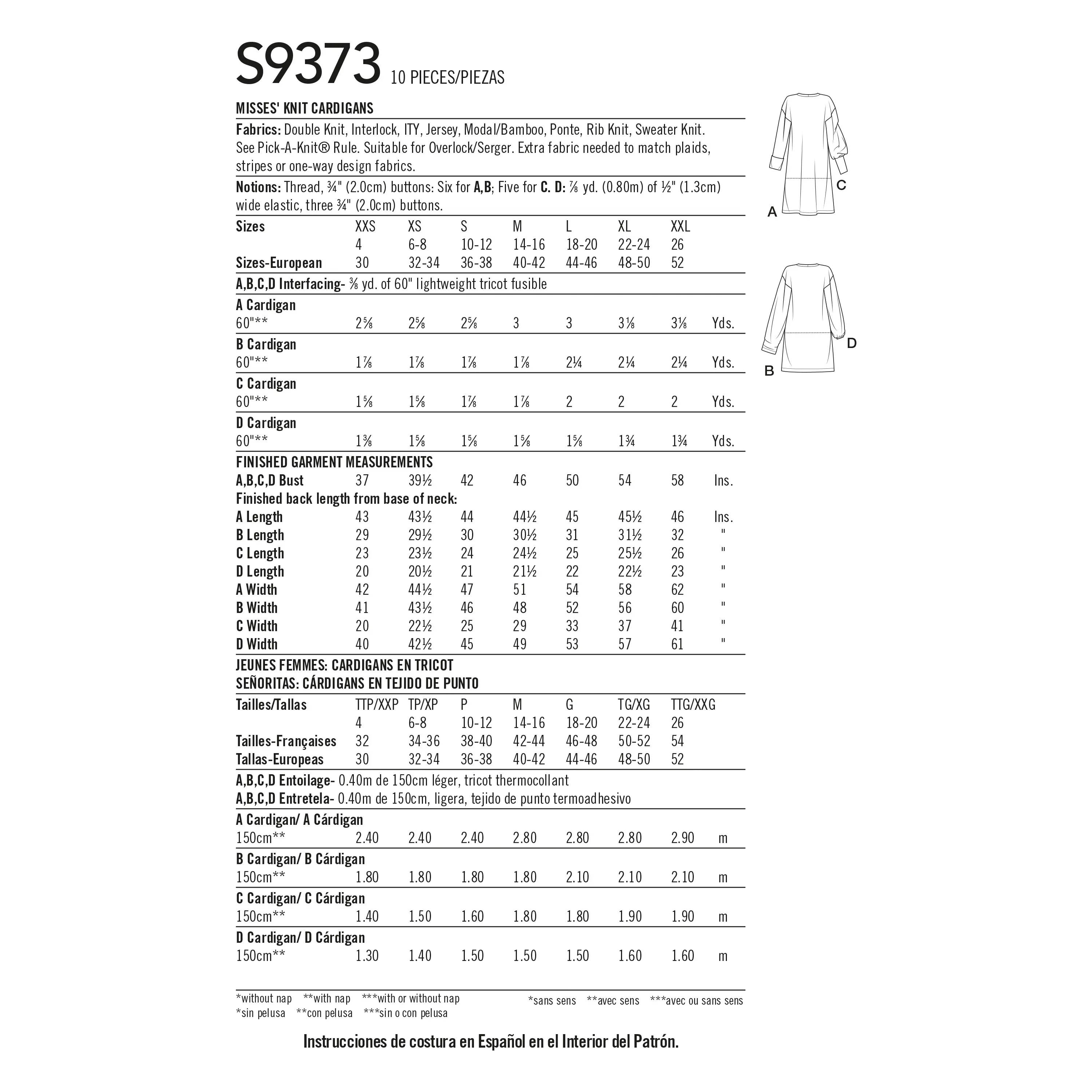 Simplicity Pattern 9373 Misses Knit Cardigans