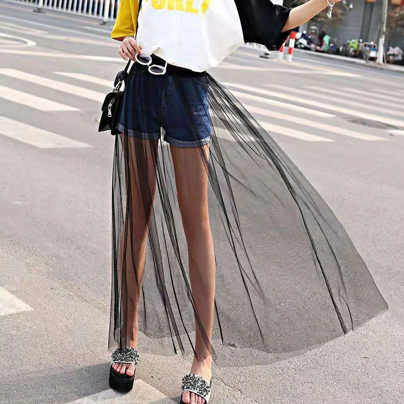 Single Layer Mesh Skirt Korean Flare Slim Look Dress Sweet Casual Fairy All-Matching Skirt