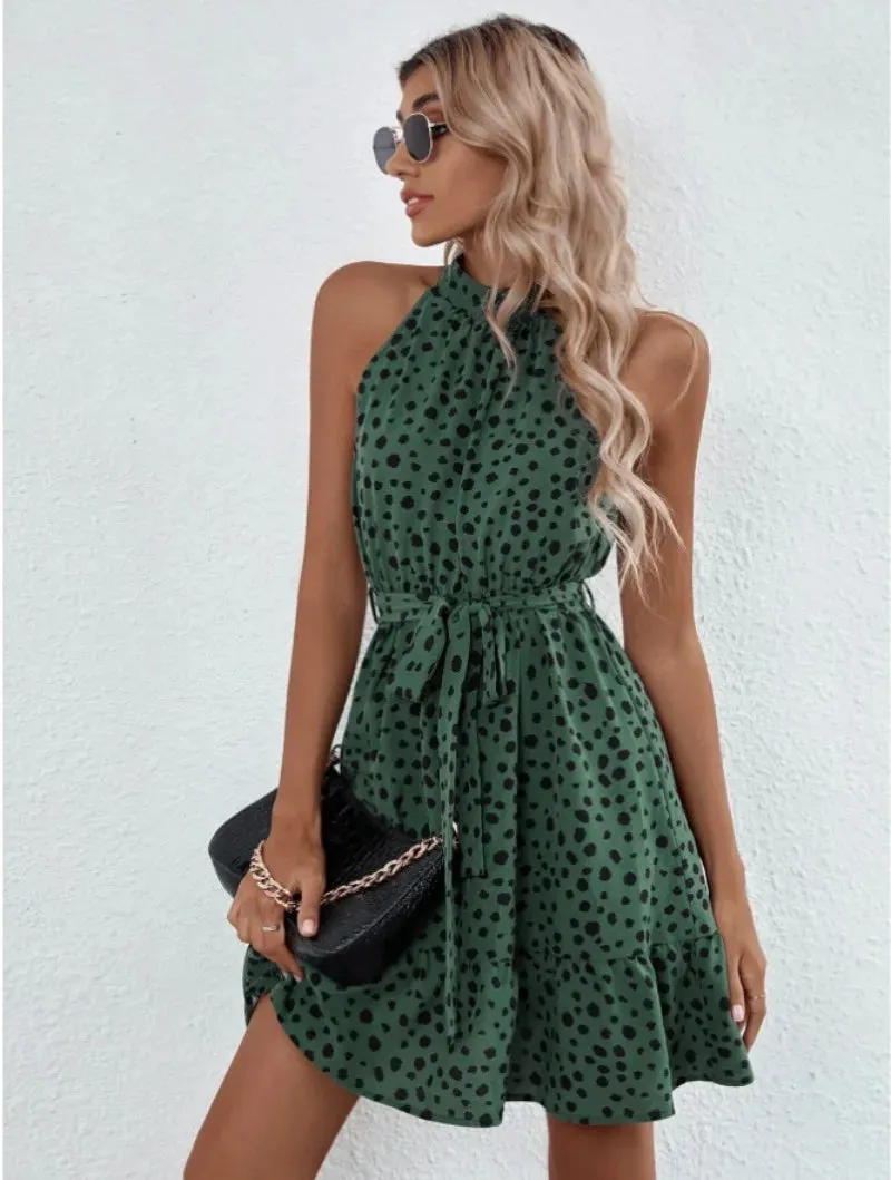 Skinny Elegant Leopard Print Summer Women's 2024 NEW O-neck Ruffle Edge Mini Dress