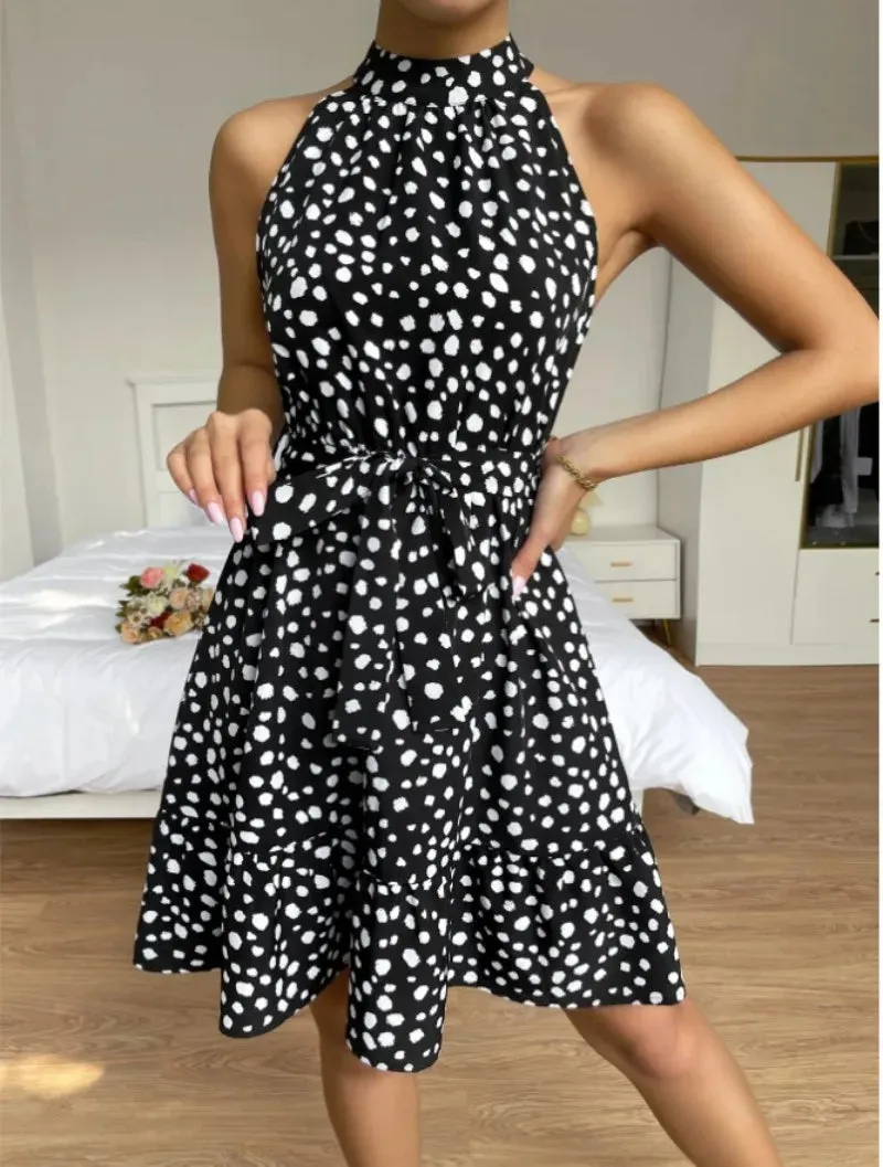 Skinny Elegant Leopard Print Summer Women's 2024 NEW O-neck Ruffle Edge Mini Dress