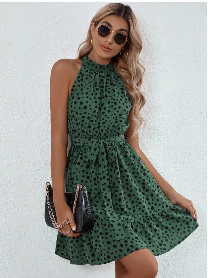 Skinny Elegant Leopard Print Summer Women's 2024 NEW O-neck Ruffle Edge Mini Dress
