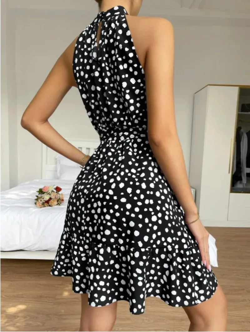 Skinny Elegant Leopard Print Summer Women's 2024 NEW O-neck Ruffle Edge Mini Dress