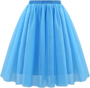 Skirt for Women Tulle Knee Length Long Elastic Waist Puffy Short Skirt Adult Tutu Layered Prom Party Mini Skirt