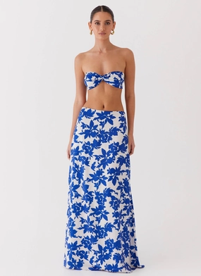 Sky Gaze Low Rise Maxi Skirt - Blue Floral Sky Gaze Low Rise Maxi Skirt - Blue Floral