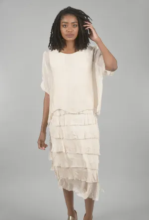 Sleeved Tattered-Tiers Dress, Champagne